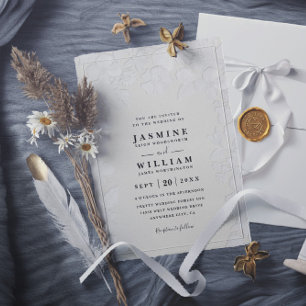 Garden Embossed Floral Elegant QR Code Wedding Invitation