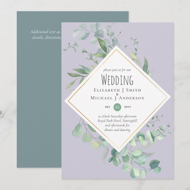 Garden Eucalyptus Greenery DUSTY Purple Wedding (Front/Back)