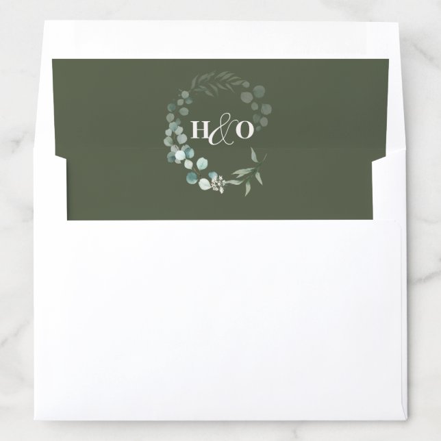 Garden Eucalyptus Monogram Wedding Envelope Liner (In Envelope)