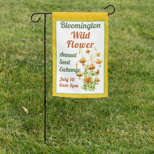 Garden Event Party Orange Wildflower Design Custom Flag (In SItu)