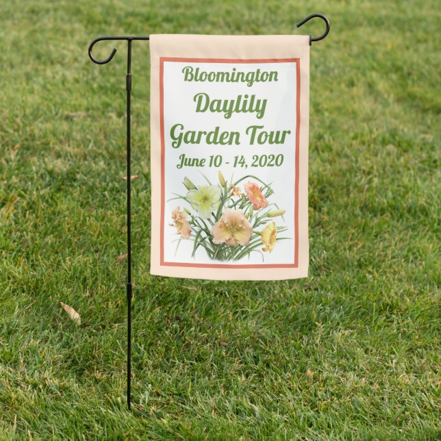 Garden Event Party Peach Yellow Daylily Custom Garden Flag (In SItu)