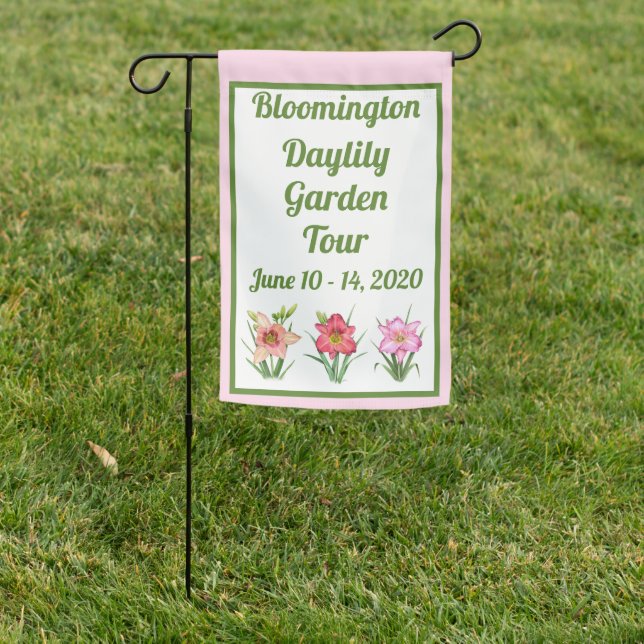 Garden Event Party Pink Daylilies Design Custom Garden Flag (In SItu)