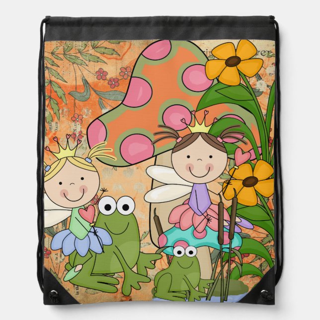 Garden Fairies Drawstring Backpack Bag (Front)