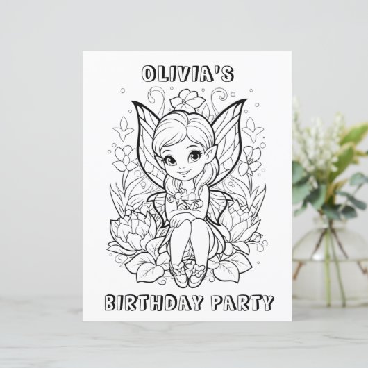Garden fairy birthday party coloring activity  (Standing Front)
