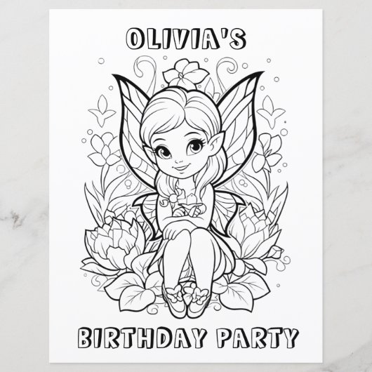 Garden fairy birthday party coloring activity  (Front)