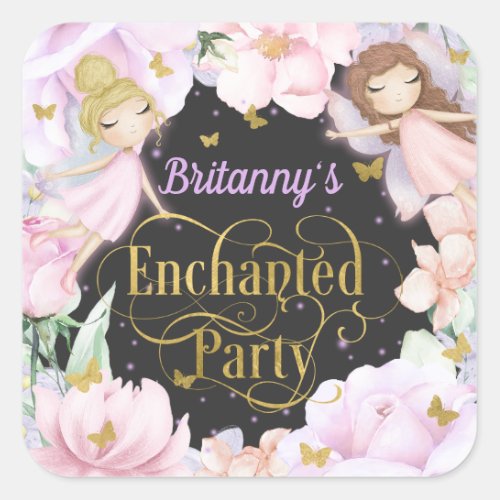 Garden fairy enchanted party birthday square stic square sticker