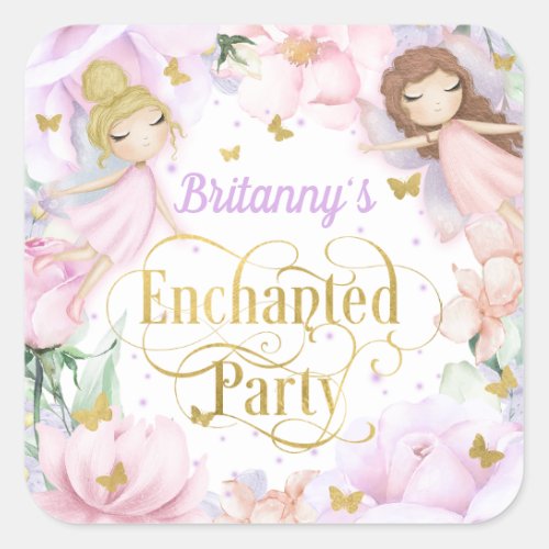 Garden fairy enchanted party birthday square sticker
