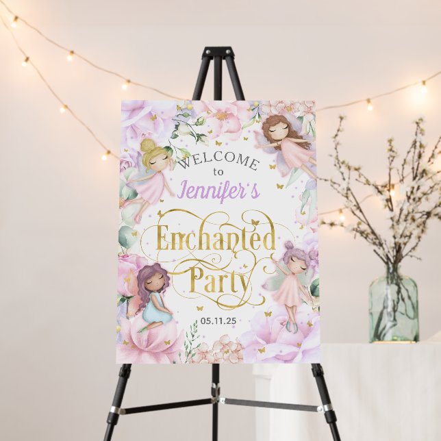 Garden Fairy Enchanted Party Birthday Welcome Foam Board (In Situ (Stand))