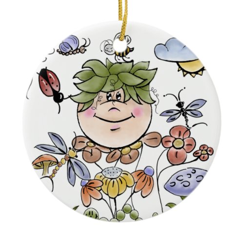 Garden Fairy Folk Art Baby Boy's Ceramic Ornament