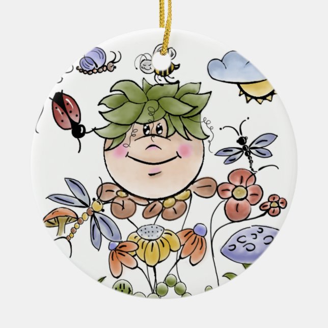 Garden Fairy Folk Art Baby Boy's Ceramic Ornament (Front)