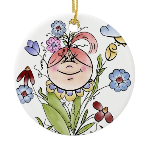 Garden Fairy Folk Art Ceramic Ornament