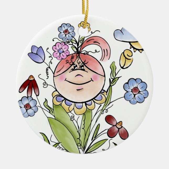 Garden Fairy Folk Art Ceramic Ornament (Front)