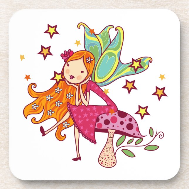 Garden Fairy on Mushroom Beverage Coaster (Front)