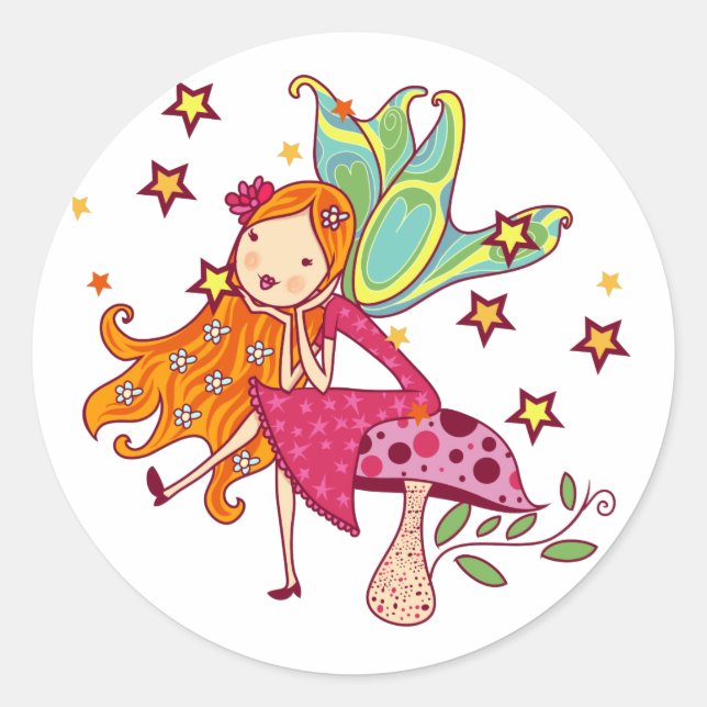 Garden Fairy on Mushroom Classic Round Sticker (Front)