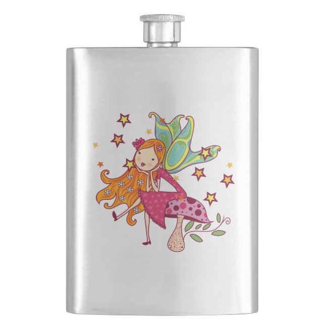 Garden Fairy on Mushroom Hip Flask (Front)