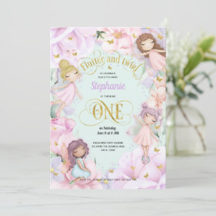 Garden Fairy themed, Girl 1st birthday Invitation