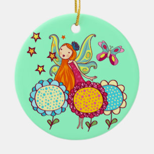 Garden Fairy With Flowers Ceramic Ornament