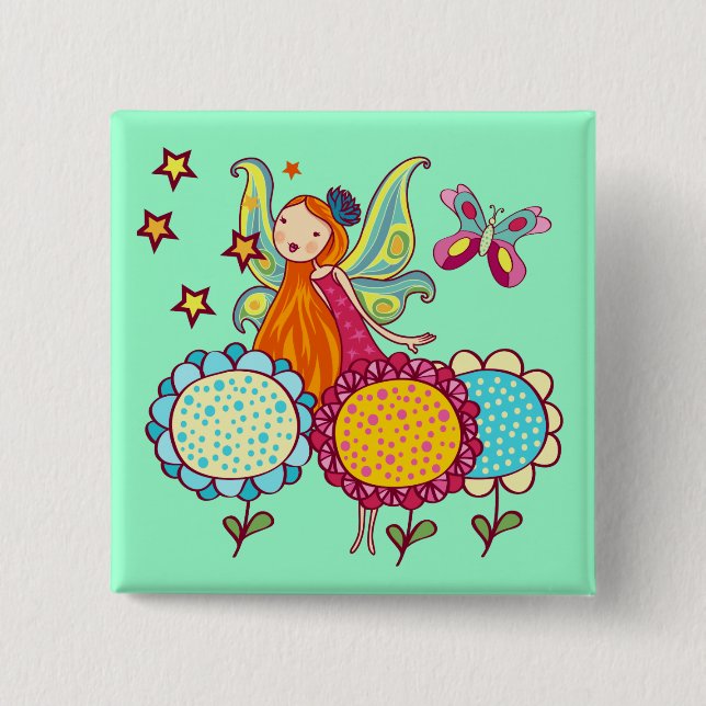 Garden Fairy With Flowers Pinback Button (Front)