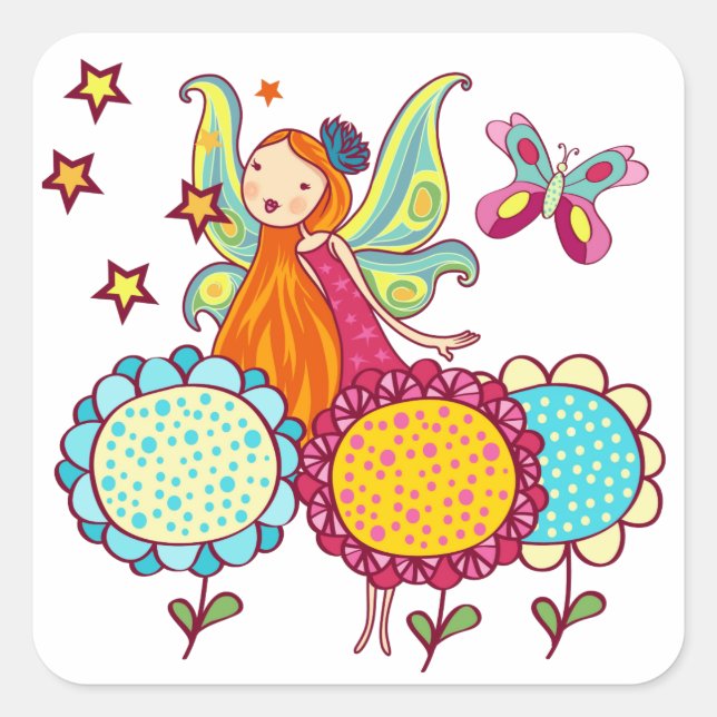 Garden Fairy With Flowers Square Sticker (Front)