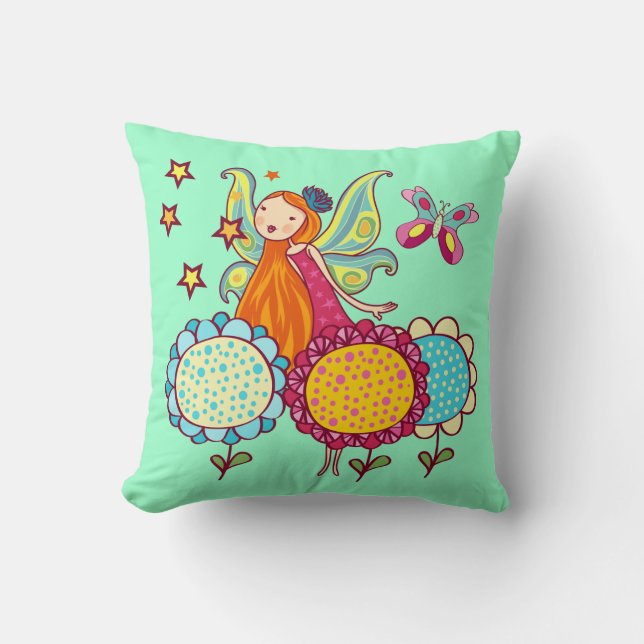 Garden Fairy With Flowers Throw Pillow (Front)