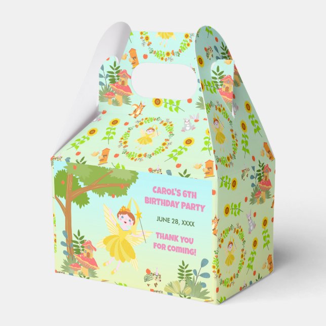 Garden Fairy with pet friends Birthday Party Favor Boxes (Front Side)