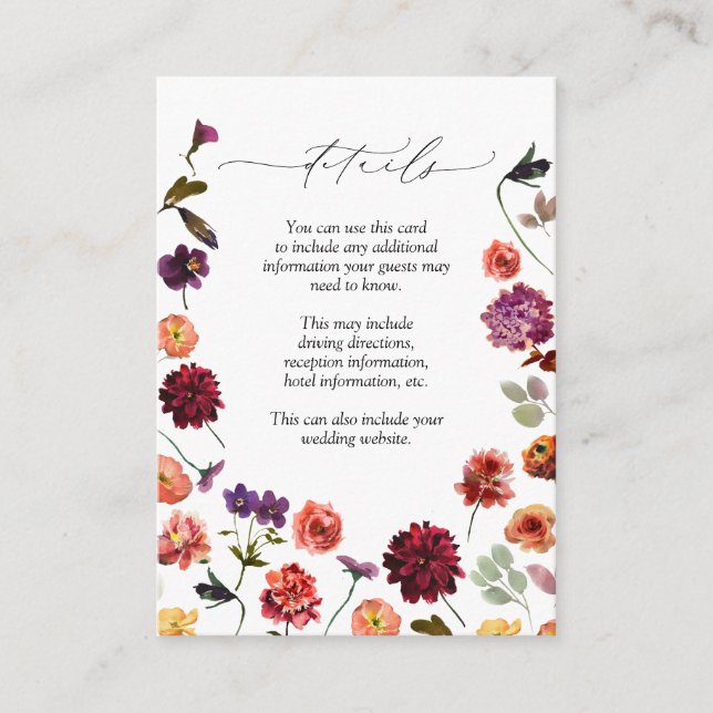 Garden Fall Summer Burnt Orange Wedding Details Enclosure Card (Front)