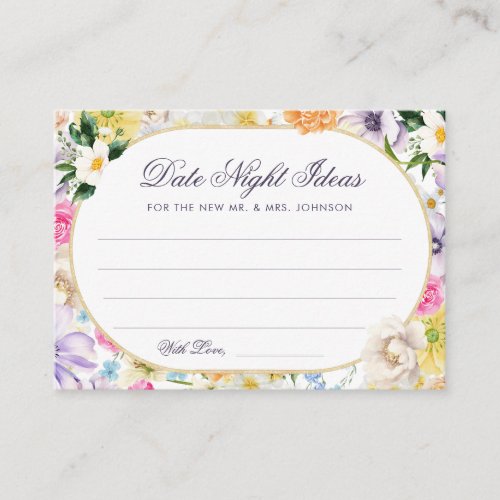 Garden Fantasy  Date Night Ideas Bridal Shower Enclosure Card