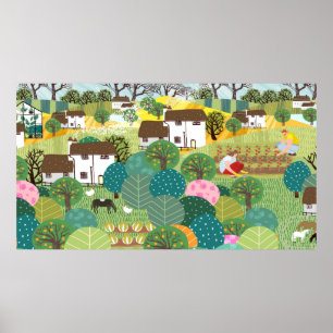 Garden, farm, nature and countryside. Vintage illu Poster