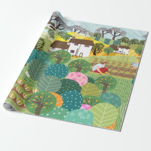 Garden, farm, nature and countryside. Vintage illu Wrapping Paper