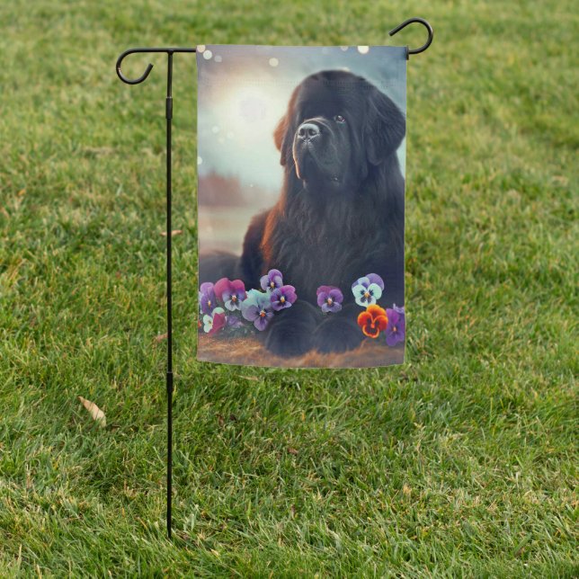 Garden Flag Newf In Pansies (In SItu)