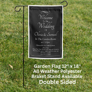 Garden Flag - Welcome Sign Wedding Black White