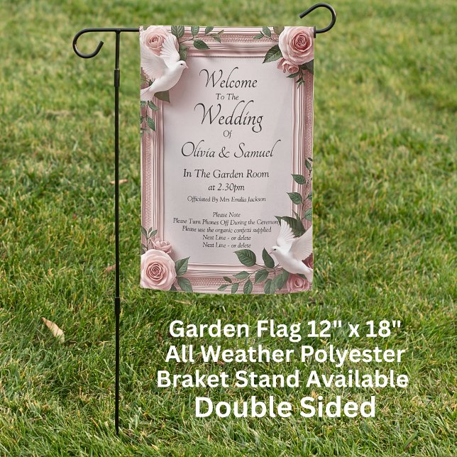Garden Flag - Welcome Sign Wedding Pink Rose Dove  (Creator Uploaded)