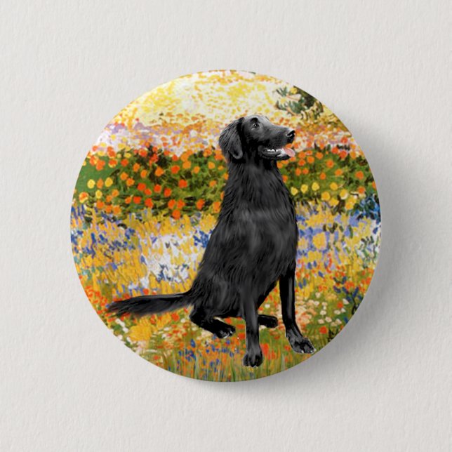 Garden - Flat Coated Retriever Button (Front)