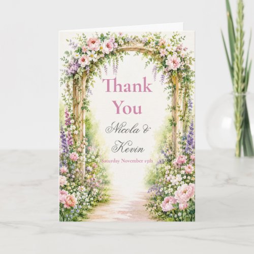 Garden Floral Arch Wedding Thank You Card