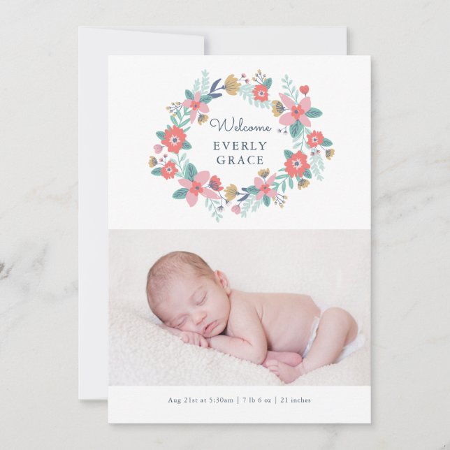 Garden Floral Birth Announcement (Front)