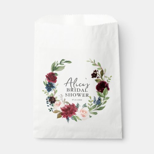 Garden Floral Blue Burgundy Bridal Shower Favor Bag