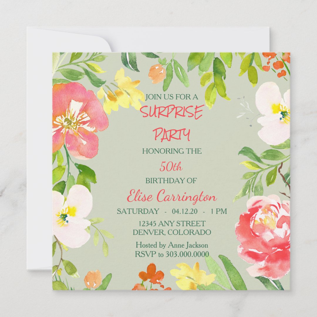 Garden Floral Border Birthday Party Invitation | Zazzle