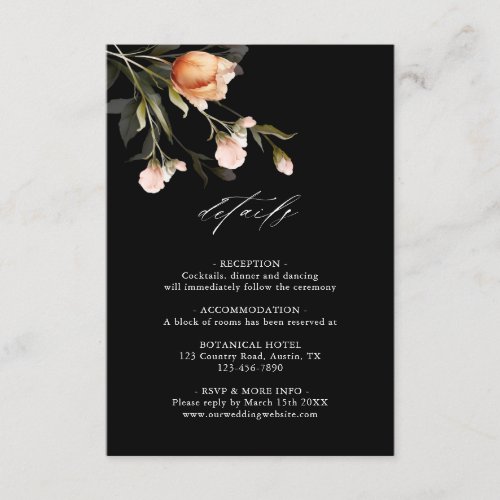 Garden Floral Bouque Elegant Wedding Details Black Enclosure Card