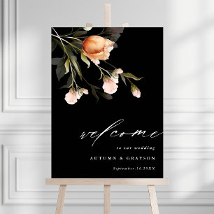 Garden Floral Bouquet Black Wedding Welcome Sign