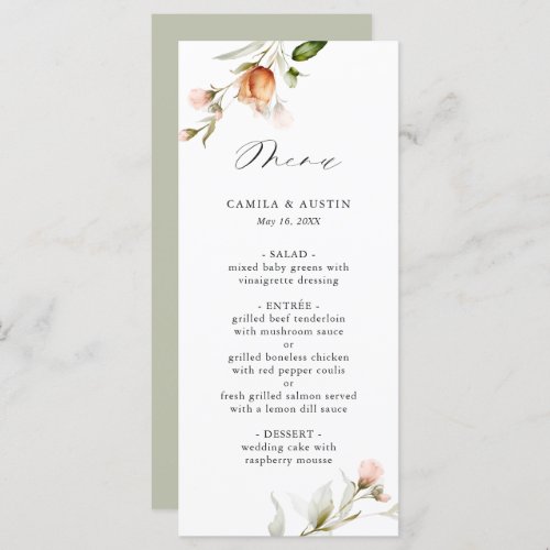 Garden Floral Bouquet Watercolor Wedding Menu