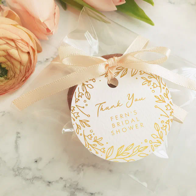 Garden Floral Bridal Shower Thank You Gold Foil Favor Tags | Zazzle