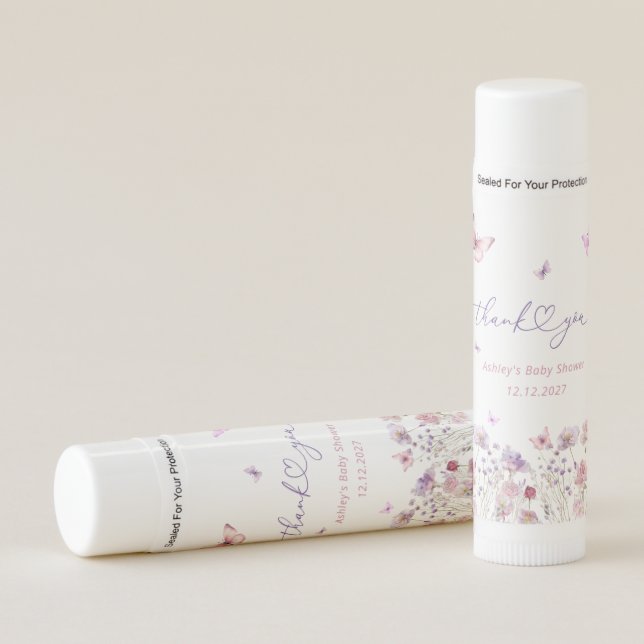 Garden Floral Butterfly Baby Shower Thank You Lip Balm (Front)
