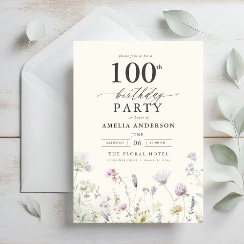 Garden Floral Calligraphy 100th Birthday