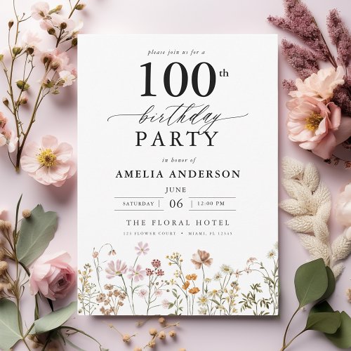 Garden Floral Calligraphy 100th Birthday
