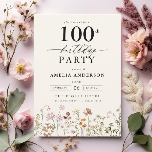 Garden Floral Calligraphy 100th Birthday