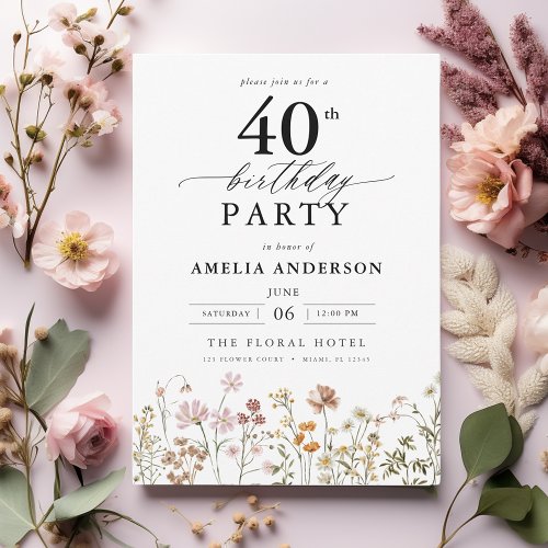 Garden Floral Calligraphy 40th Birthday