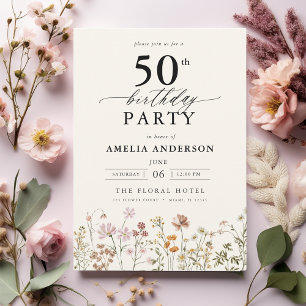 Garden Floral Calligraphy 50th Birthday Invitation