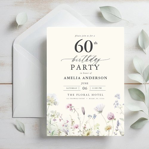 Garden Floral Calligraphy 60th Birthday