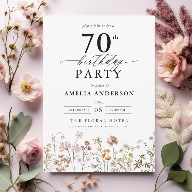 Garden Floral Calligraphy 70th Birthday Invitation (Creator Uploaded)