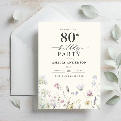 Garden Floral Calligraphy 80th Birthday